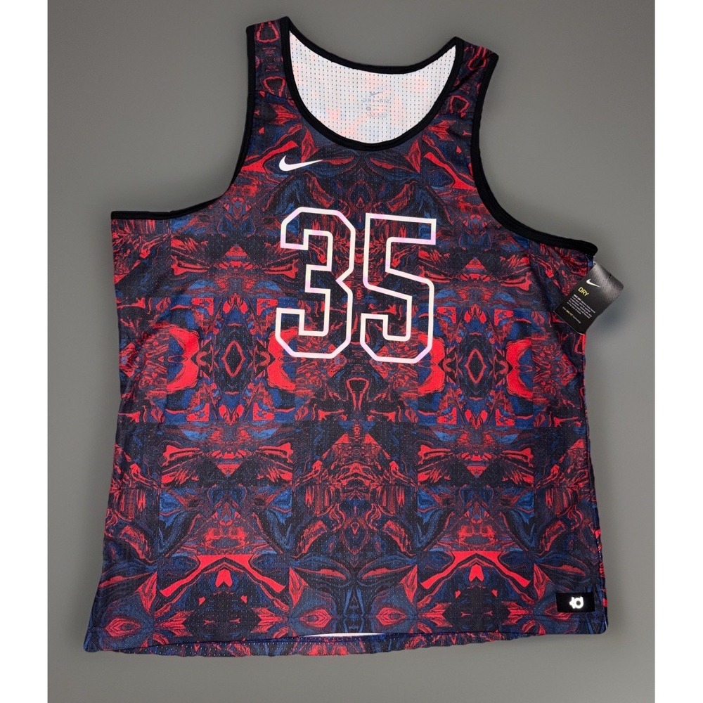 New! Nike KD Kevin Durant #35 Mesh Dri-Fit Black Red Blue Logo Tank Top Size 3XL